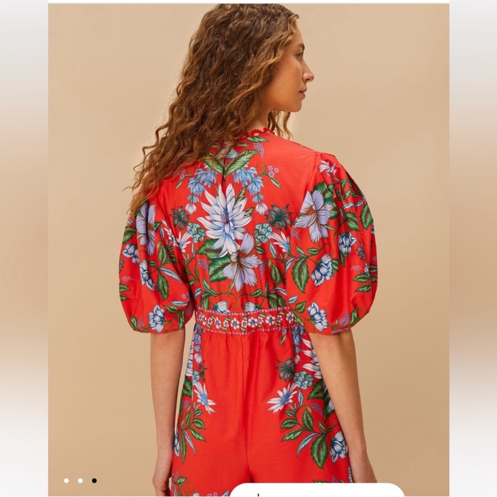 FARM Rio Red Floral Puff-Sleeve Romper - Picture 2 of 9